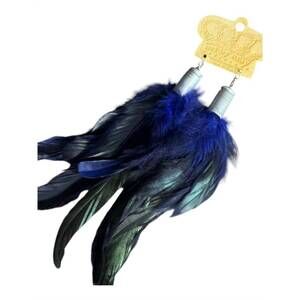NEW ART BY AMY LABBE women's feathered earrings in dark blue